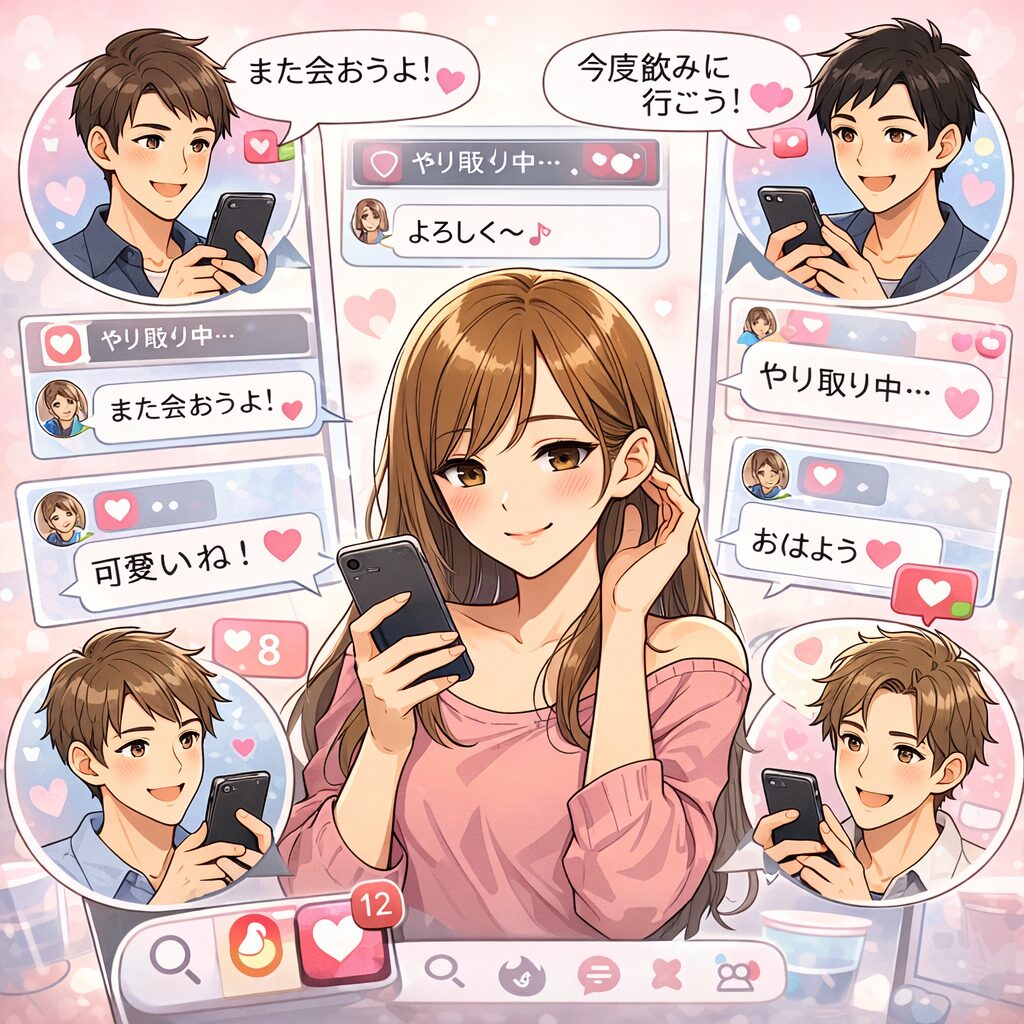 マッチングアプリで同時進行でやりとりする女性