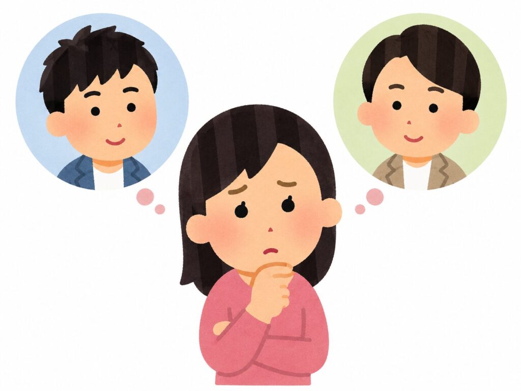 2人の男性を比較している女性