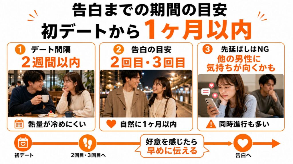 告白までの期間の目安　初デートから1ヶ月以内